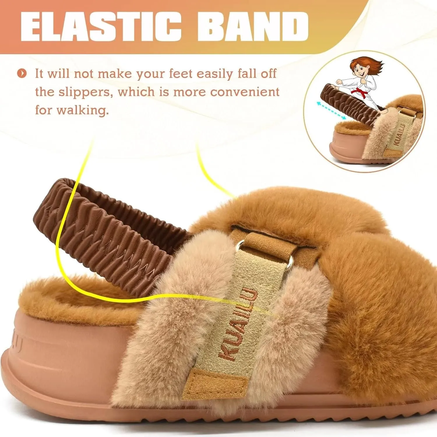 KuaiLu Womens Fuzzy Criss Cross Band Platform Slippers Arch Support Furry Faux Fur Ladies Open Toe Cozy Soft Plush Fleece Comfy House Shoes Sandals