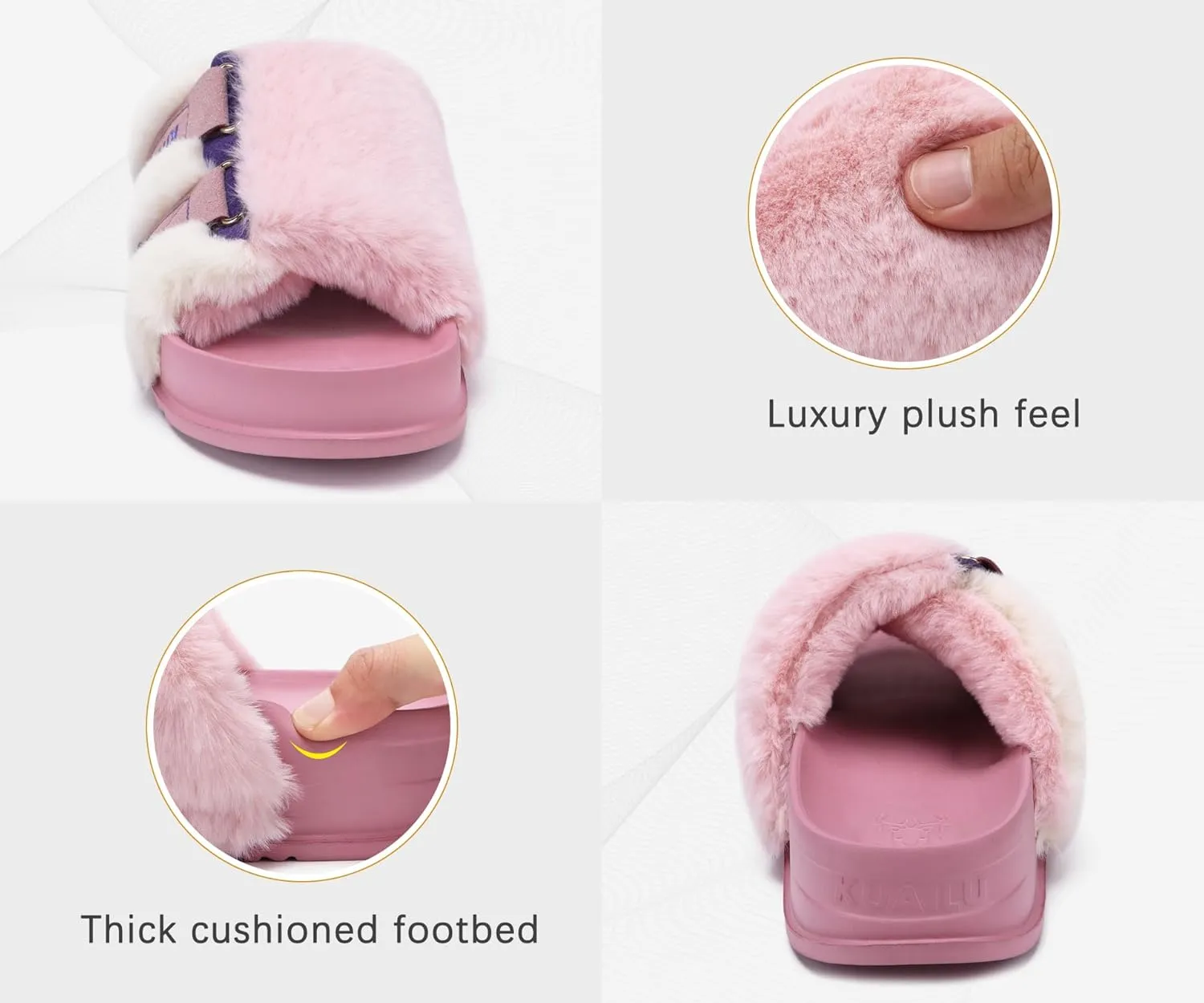 KuaiLu Women's Orthotic Slippers With Arch Support Soft Cushion Sandal Slippers for Woman Ladies Fashion Open Toe Faux Fur Platform Slipper Indoor Outdoor Size 6~12