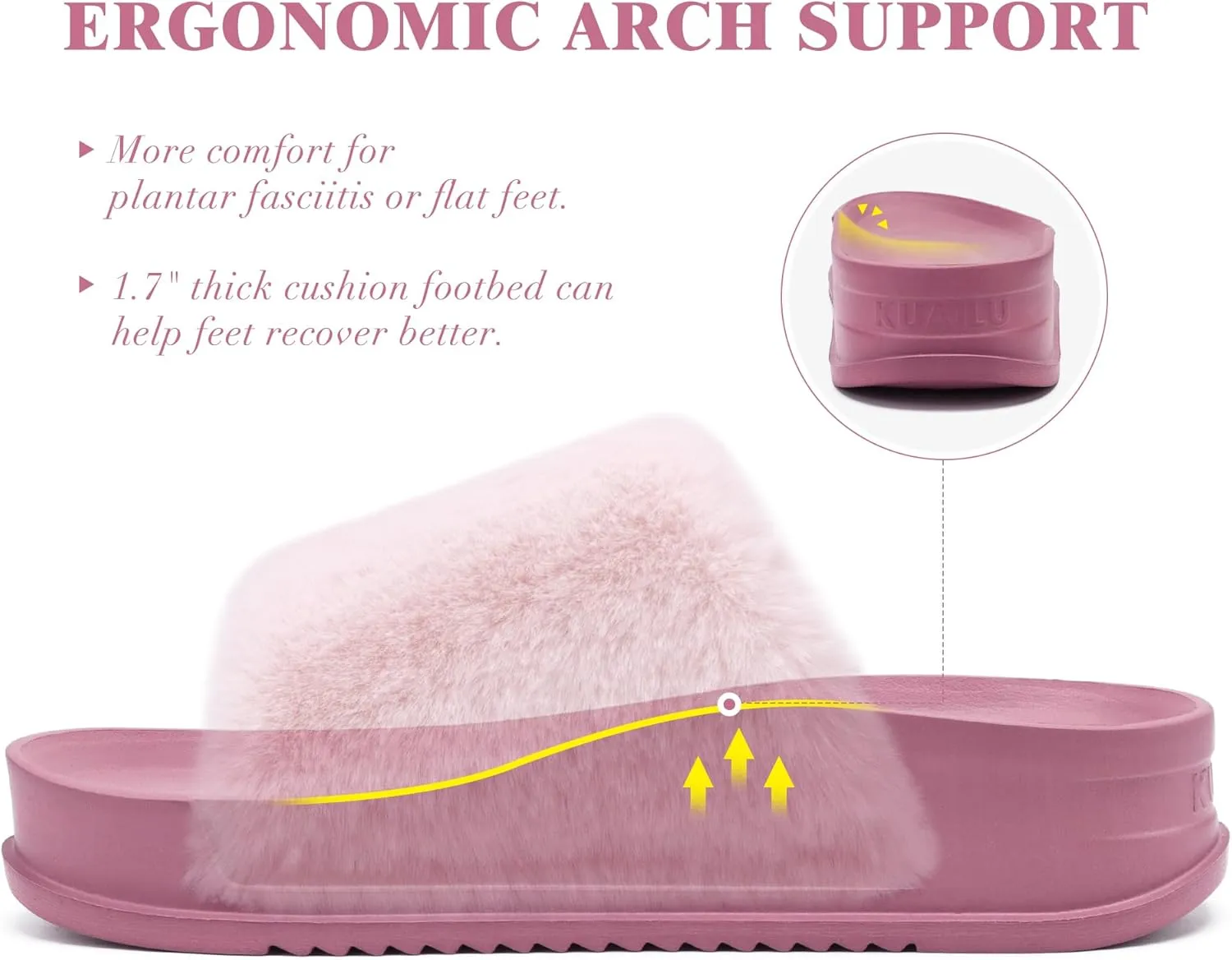 KuaiLu Women's Orthotic Slippers With Arch Support Soft Cushion Sandal Slippers for Woman Ladies Fashion Open Toe Faux Fur Platform Slipper Indoor Outdoor Size 6~12