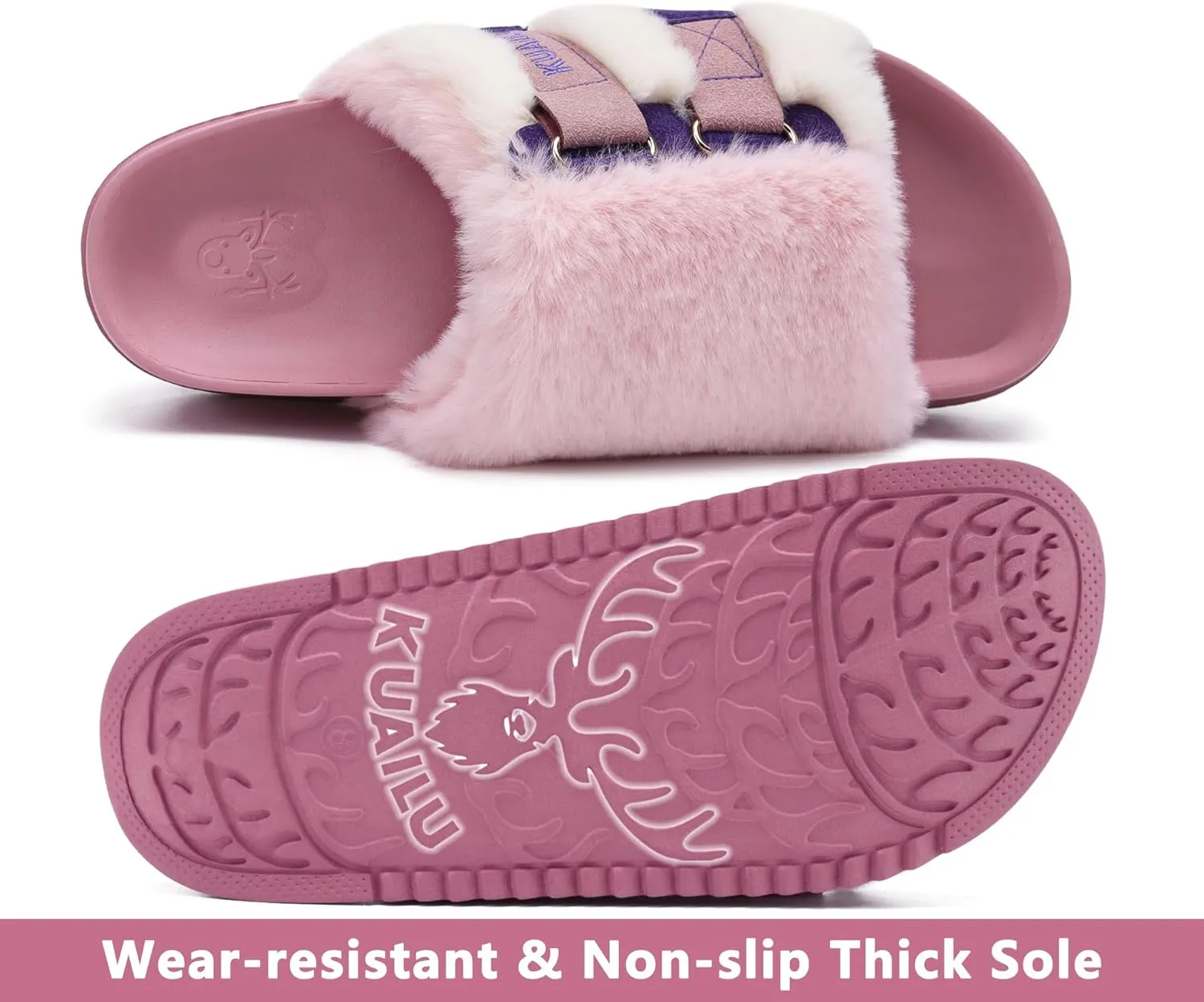KuaiLu Women's Orthotic Slippers With Arch Support Soft Cushion Sandal Slippers for Woman Ladies Fashion Open Toe Faux Fur Platform Slipper Indoor Outdoor Size 6~12