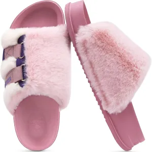KuaiLu Women's Orthotic Slippers With Arch Support Soft Cushion Sandal Slippers for Woman Ladies Fashion Open Toe Faux Fur Platform Slipper Indoor Outdoor Size 6~12