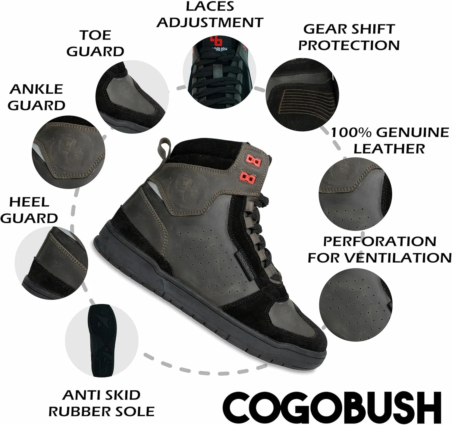 Leather Motorcycle Boots Men - Anti-slip Sole, Ankle Guard, Cow Crazy Horse Leather, Motorcycle Boots Men Brown