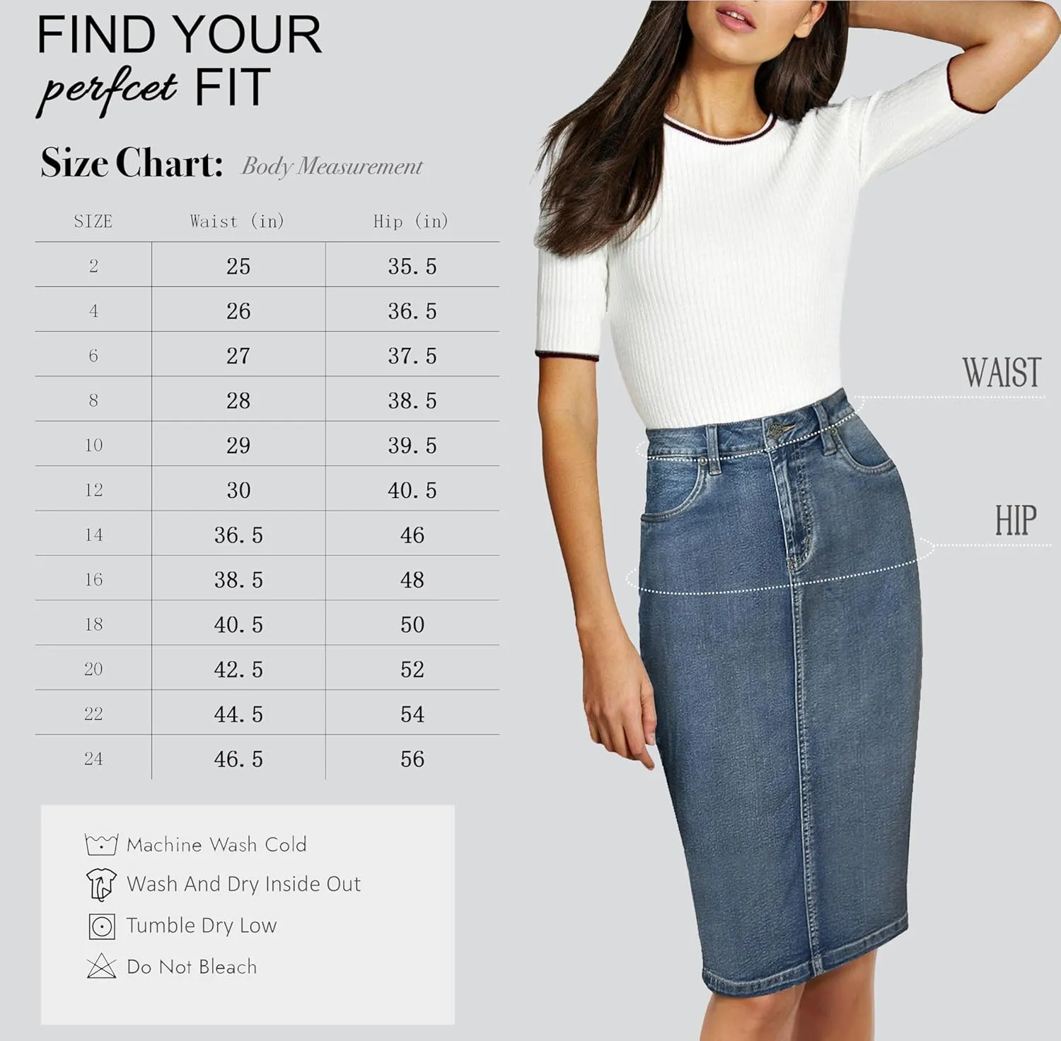 Lexi Womens Super Comfy Stretch Denim Skirt