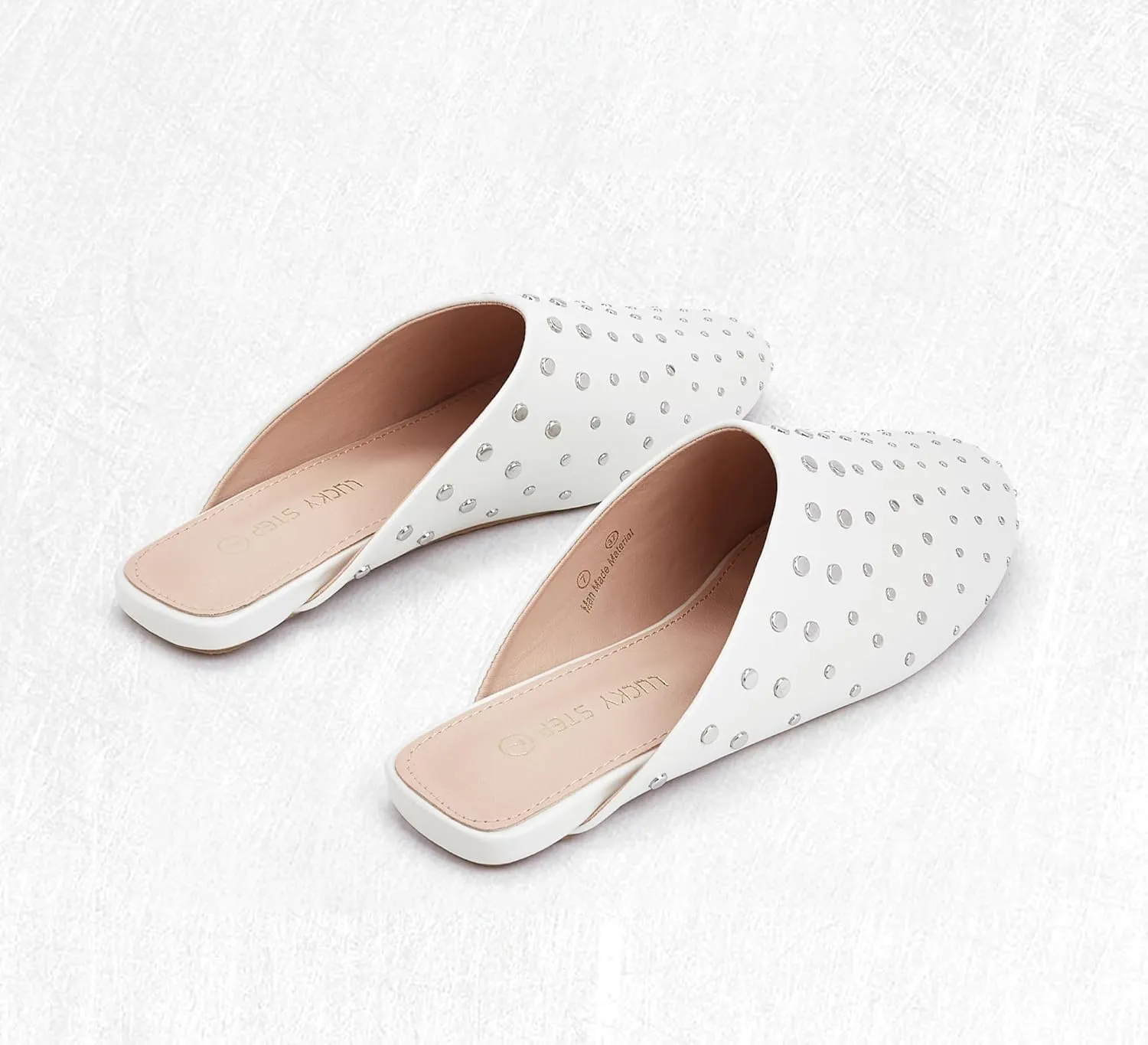 LUCKY STEP Women's Rivet Mules Flats Closed Toe Leather Fashion Slippers Sparkly Comfortable Backless Slip on Slides