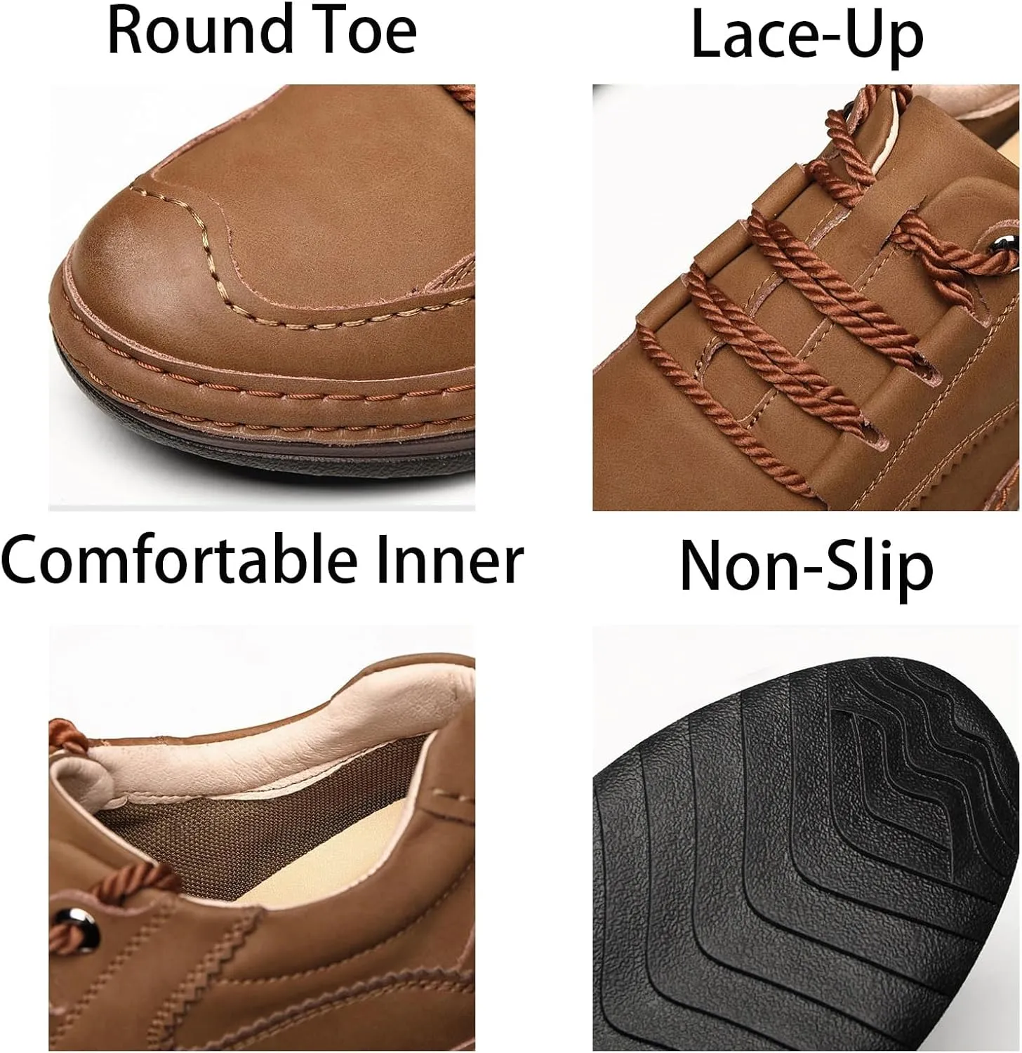 Mens Fashion Lightweight Leather Lace-Up Sneakers Low Top Round Toe Non-Slip Casual Shoes for Hiking Driving Walking Mountain Climbing
