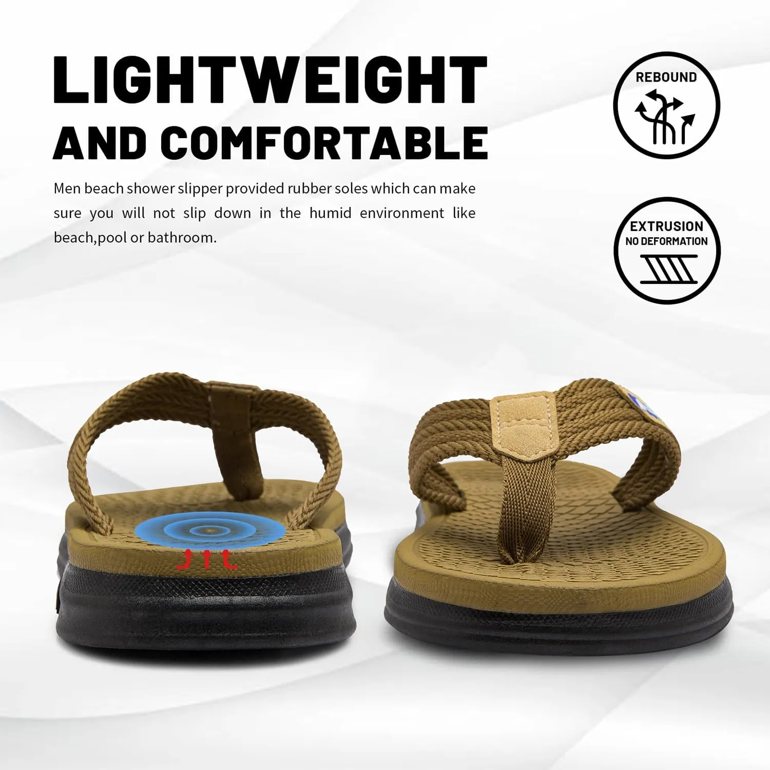 Mens Flip Flops Comfort Classical Beach Summer Sandals Open Toe Thong Slippers with Soft Cushion