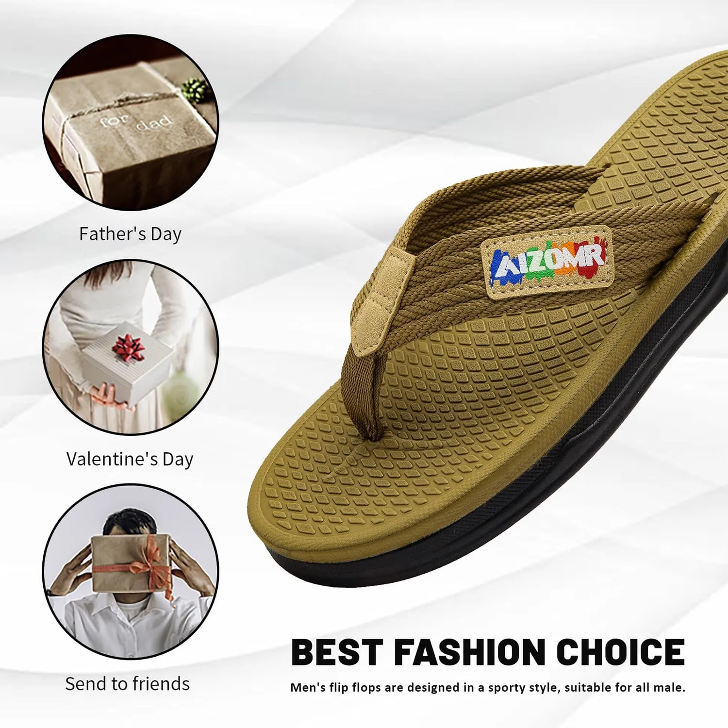 Mens Flip Flops Comfort Classical Beach Summer Sandals Open Toe Thong Slippers with Soft Cushion