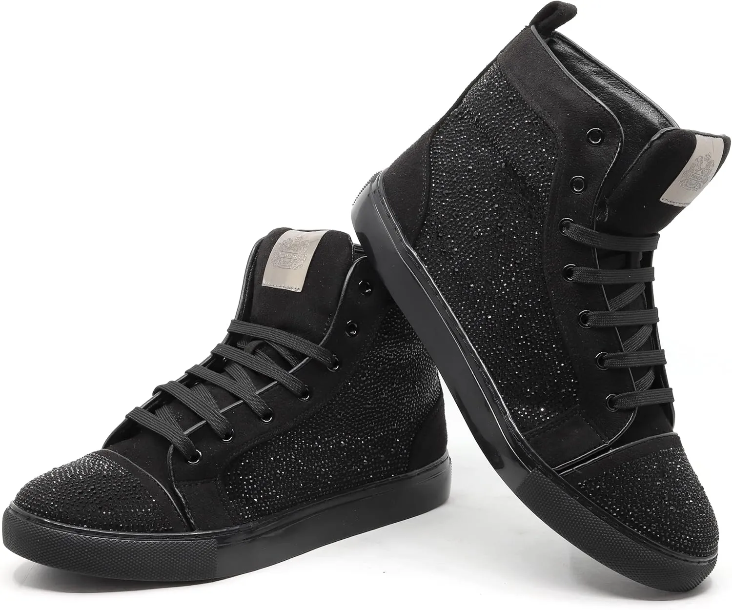 Men's High Top Crystal Shimmer Rhinestone Flat Fashion Casual Sneakers Shoes SNK-07