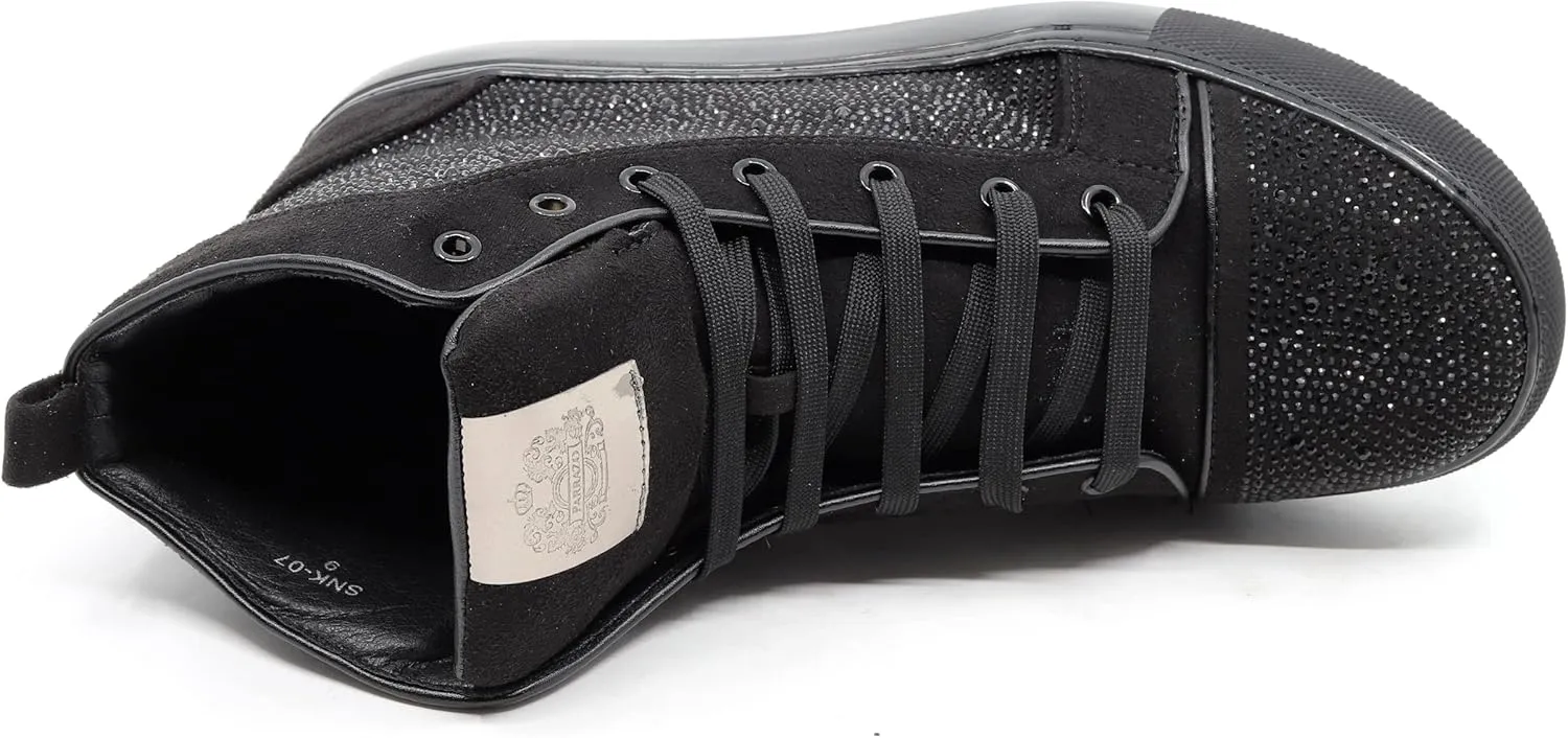 Men's High Top Crystal Shimmer Rhinestone Flat Fashion Casual Sneakers Shoes SNK-07