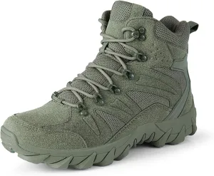 Men's Suede Platform Lace Up Hiking Boots Breathable Mesh Tactical Work Boots Non-Slip Lug Sole Side Zipper Military Boots Outdoor Trekking Backpacking Trails Boot