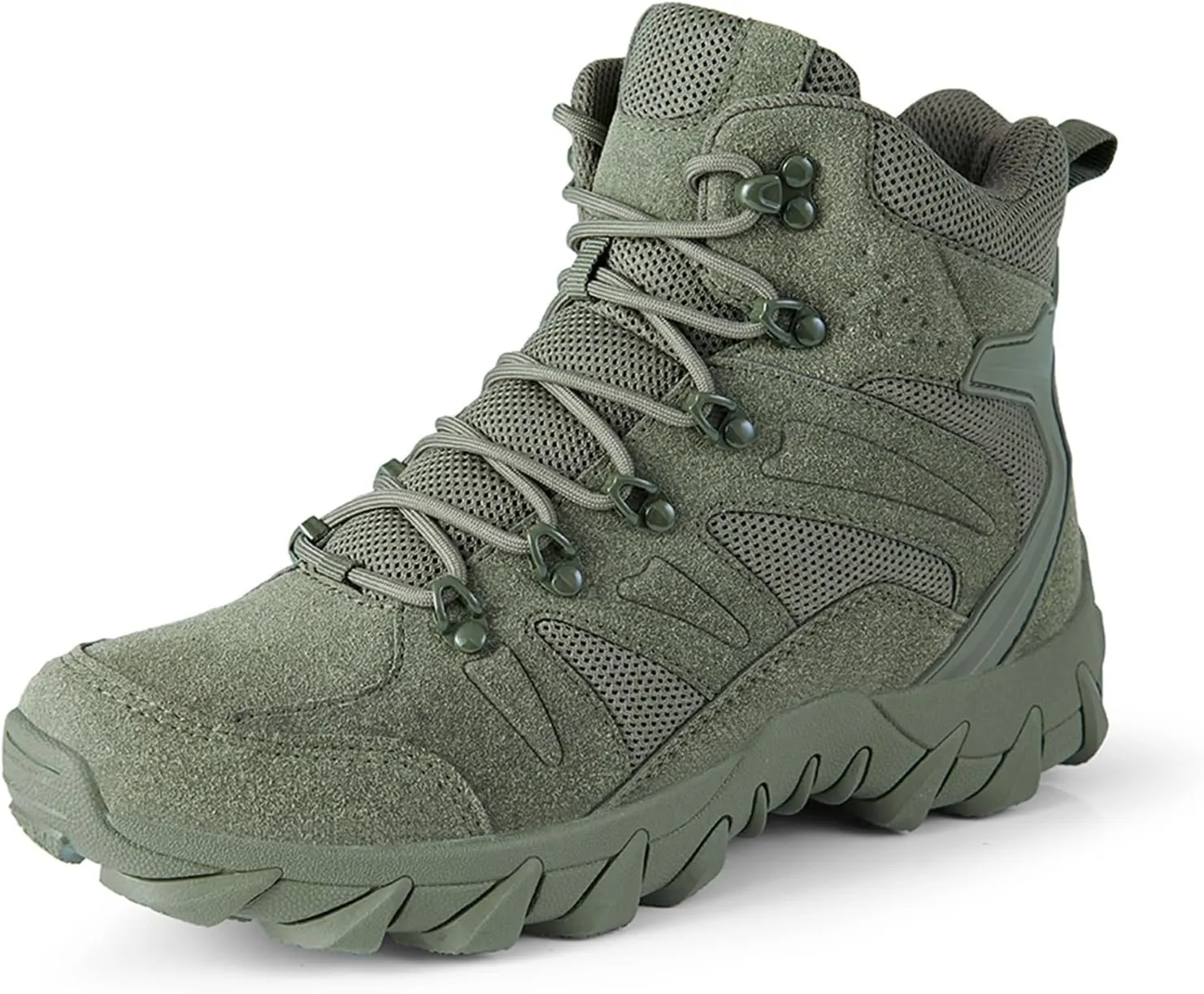 Men's Suede Platform Lace Up Hiking Boots Breathable Mesh Tactical Work Boots Non-Slip Lug Sole Side Zipper Military Boots Outdoor Trekking Backpacking Trails Boot