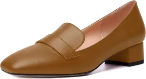 MERRORI Womens Matte Casual Office Slip On Square Toe Chunky Low Heel Loafers Shoes 0.5 Inch