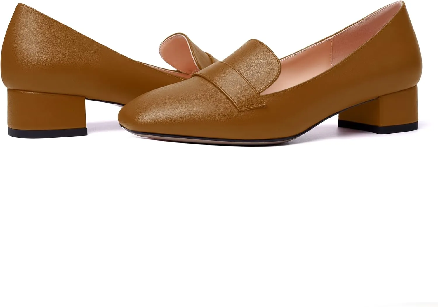MERRORI Womens Matte Casual Office Slip On Square Toe Chunky Low Heel Loafers Shoes 0.5 Inch