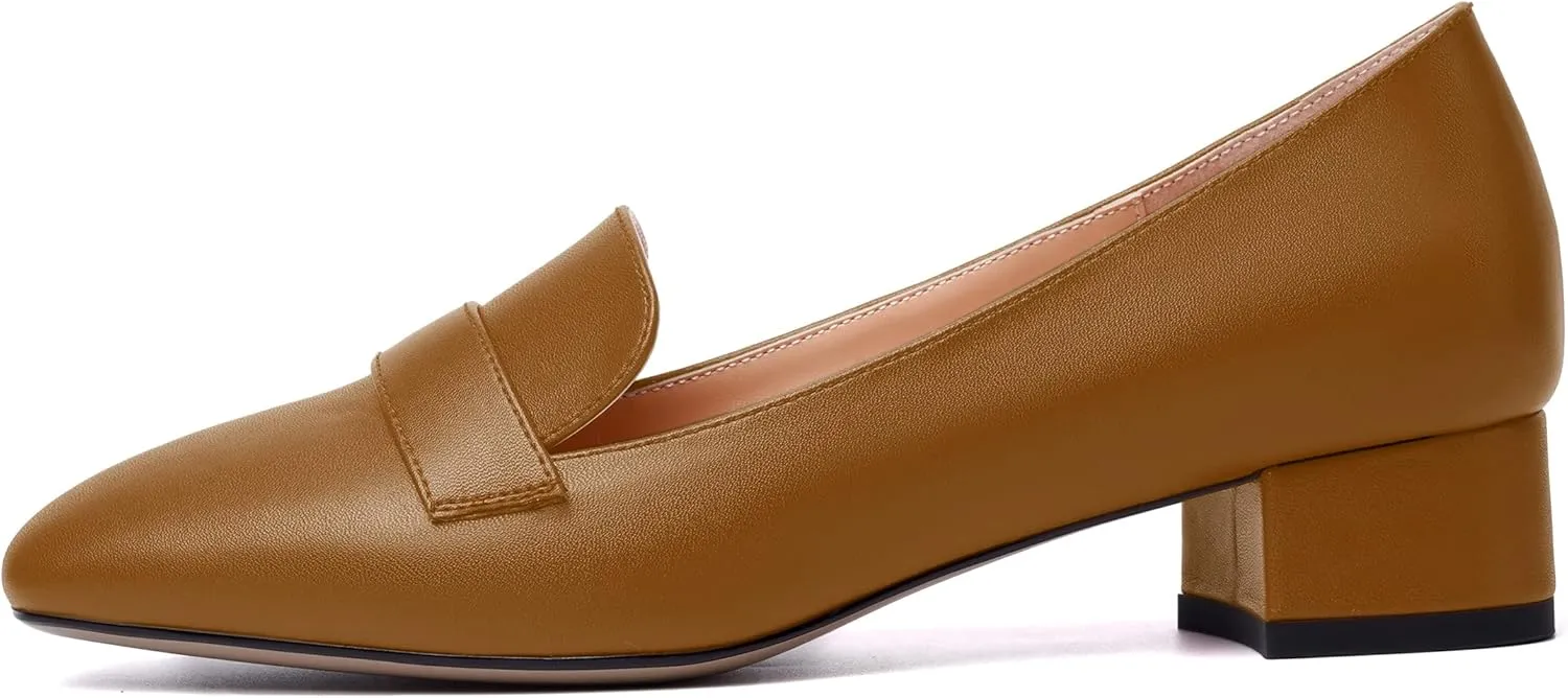MERRORI Womens Matte Casual Office Slip On Square Toe Chunky Low Heel Loafers Shoes 0.5 Inch