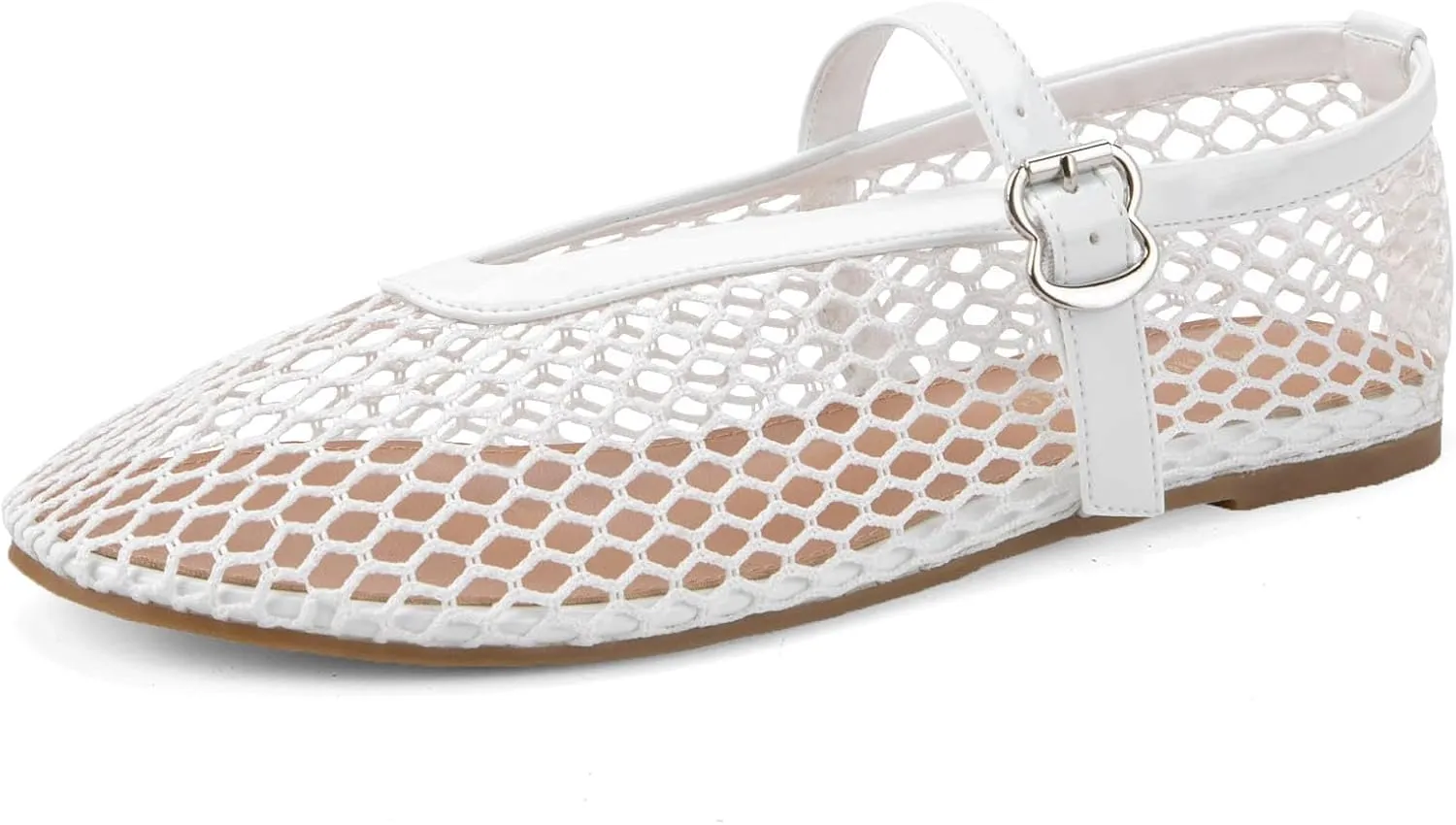 Mesh Flats for Women Mary Jane Flats with Straps Round Toe Buckle Slip on Flats Comfy Daily Casual Ballerina Shoes