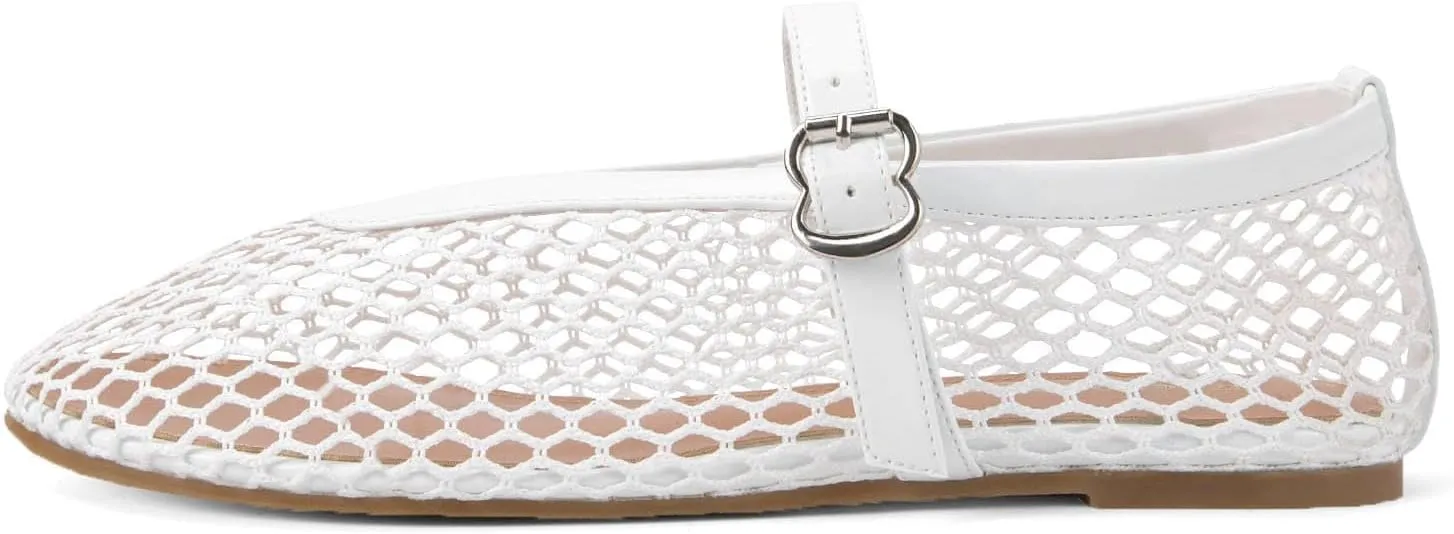 Mesh Flats for Women Mary Jane Flats with Straps Round Toe Buckle Slip on Flats Comfy Daily Casual Ballerina Shoes