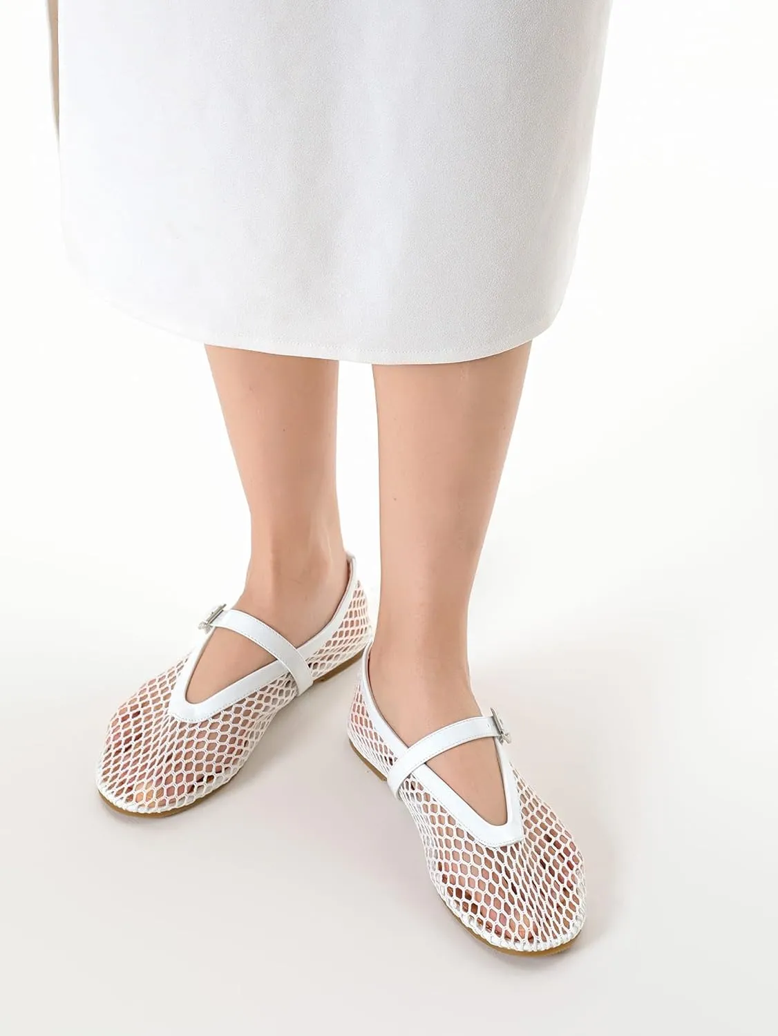 Mesh Flats for Women Mary Jane Flats with Straps Round Toe Buckle Slip on Flats Comfy Daily Casual Ballerina Shoes