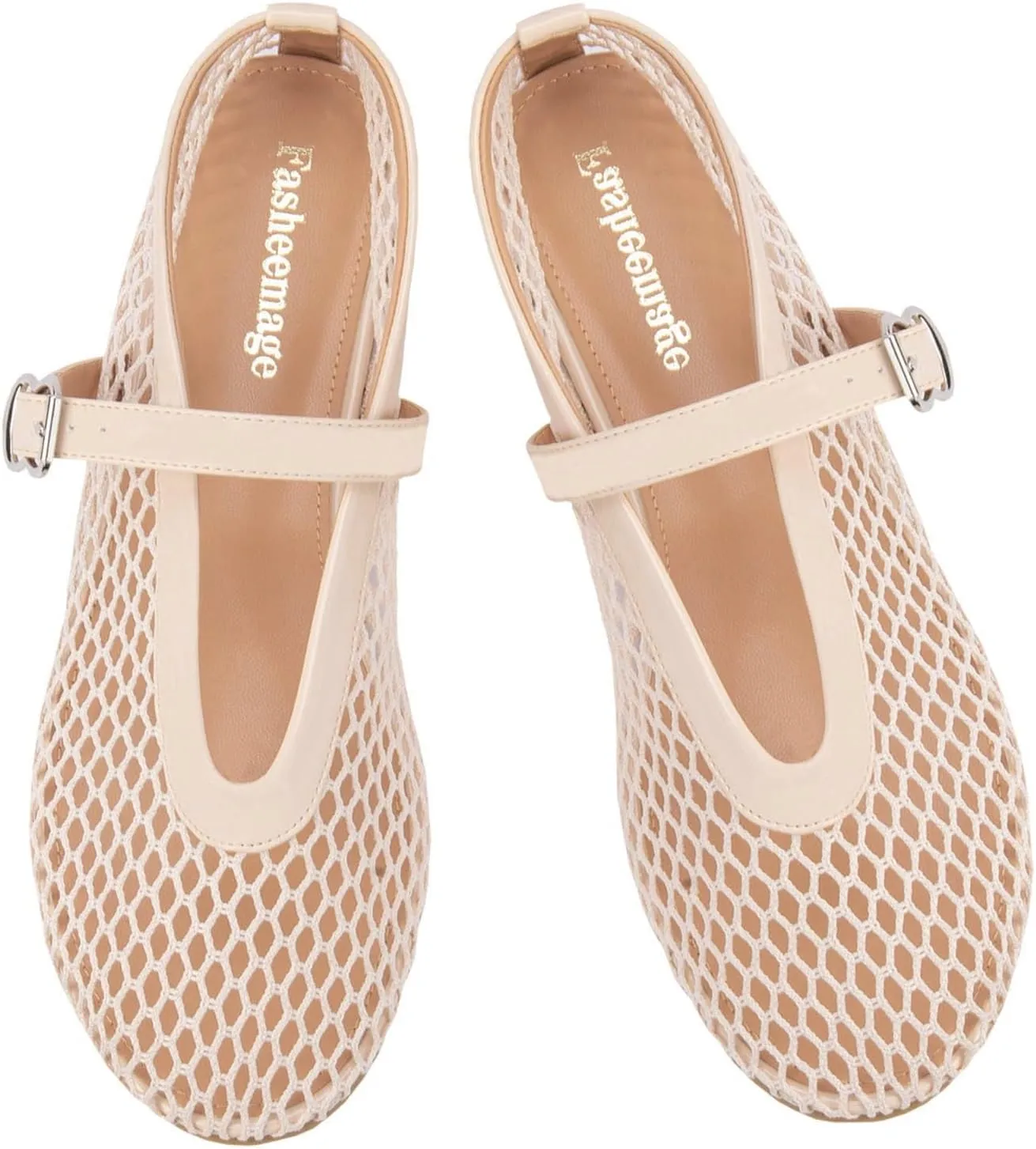 Mesh Flats for Women Mary Jane Flats with Straps Round Toe Buckle Slip on Flats Comfy Daily Casual Ballerina Shoes