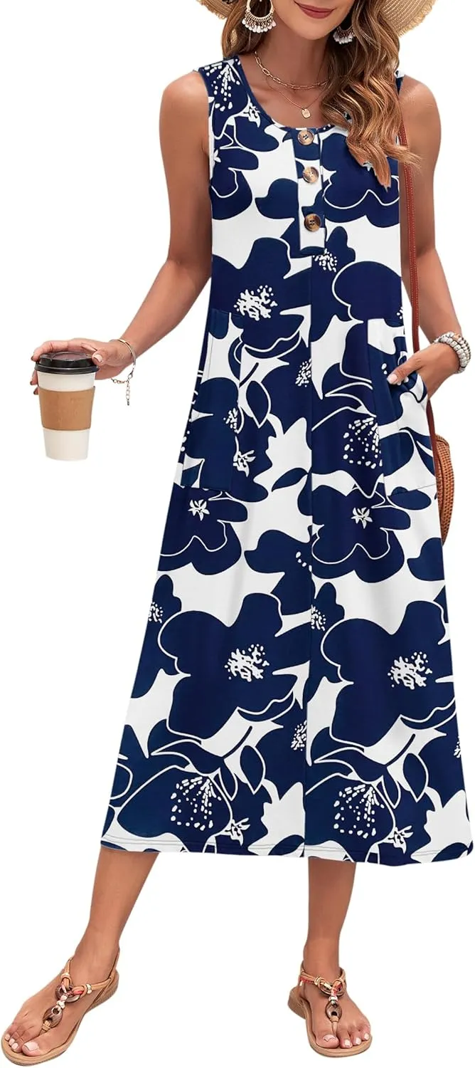 MOLERANI Women's Summer Maxi Dress 2025 Sleeveless Button Down Casual Loose Long Beach Sundress Travel Vacation Outfits