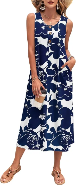 MOLERANI Women's Summer Maxi Dress 2025 Sleeveless Button Down Casual Loose Long Beach Sundress Travel Vacation Outfits