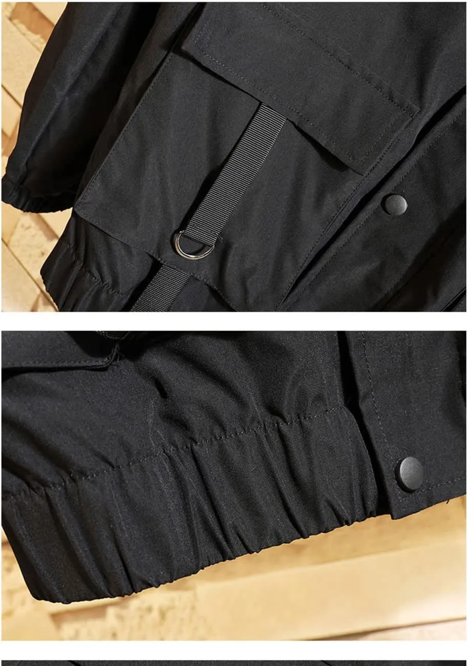 Nutriangee Mens Hip Hop Streetwear Windbreaker Jacket Lightweight Casual Outdoor Bomber with Ribbons Coat