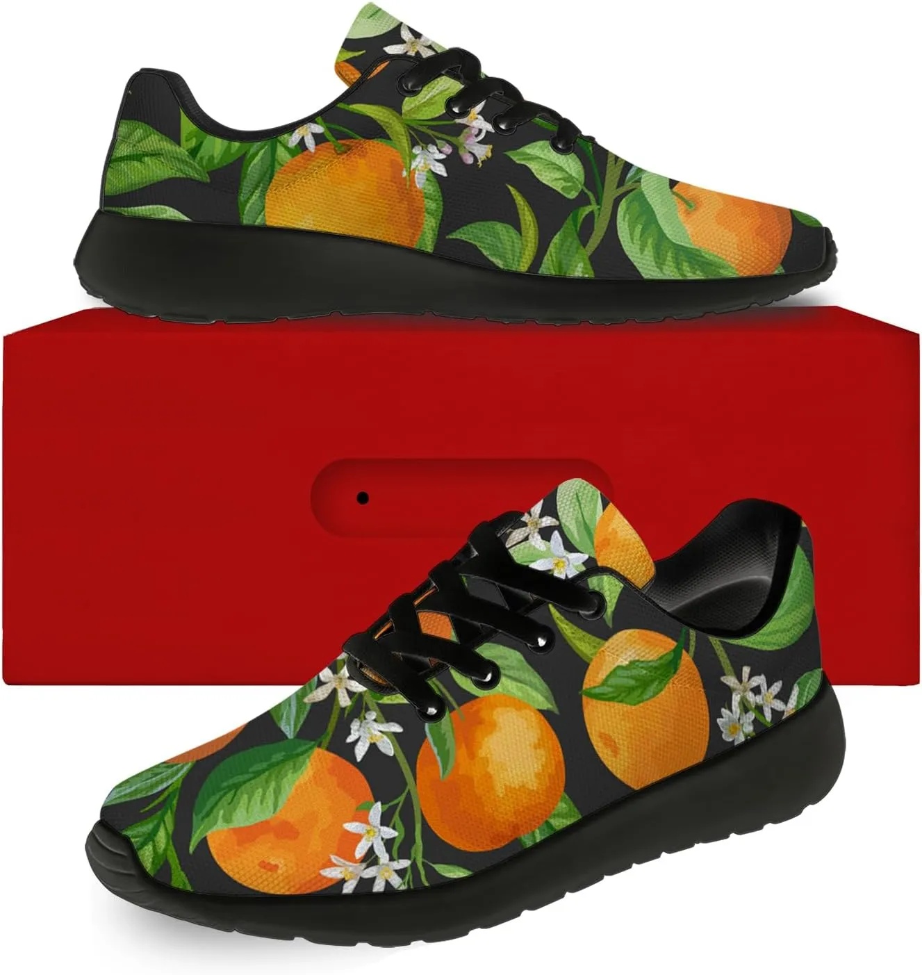 Orange Print Tennis Shoes Men Women Lightweight Running Shoes Walking Fashion Sneakers Gifts for Him Her