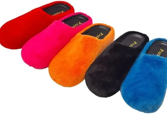 Pazzle Women's Furry-10 Short Plush Faux Fur Fuzzy Slip On Closed Toe Clog Sandals