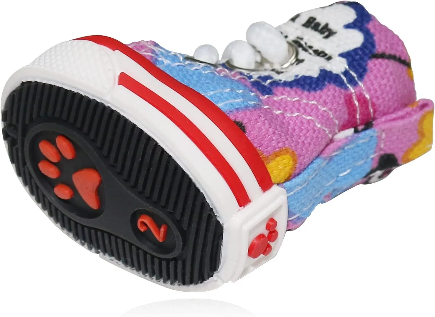 Pet Dog Shoes, BESUNTEK 4Pcs Puppy Canvas Sport Sneaker Boots for Outdoor Walking and Sports, Non-Slip Paw Protective Cover with Graffiti Design for Hot Pavement and Casual (Pink, #5)