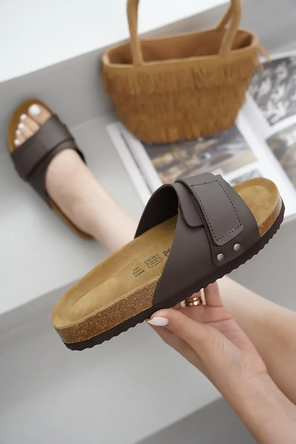 Project Cloud 100% Genuine Leather Womens Sandals - Memory Foam Slipper Women Vacation Essentials with Adjustable Straps - Non Slip Sandals for Women 2025 (Wren)