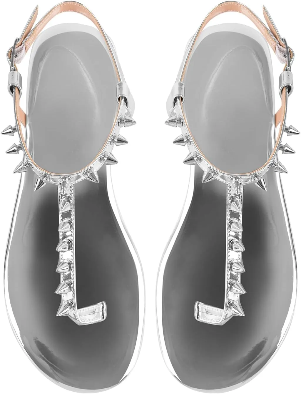 richealnini Studded Rivets Heels for Women Ankle Buckle Strap Flat Thong Sandals Comfort Casual Date Party Wedding Shoes