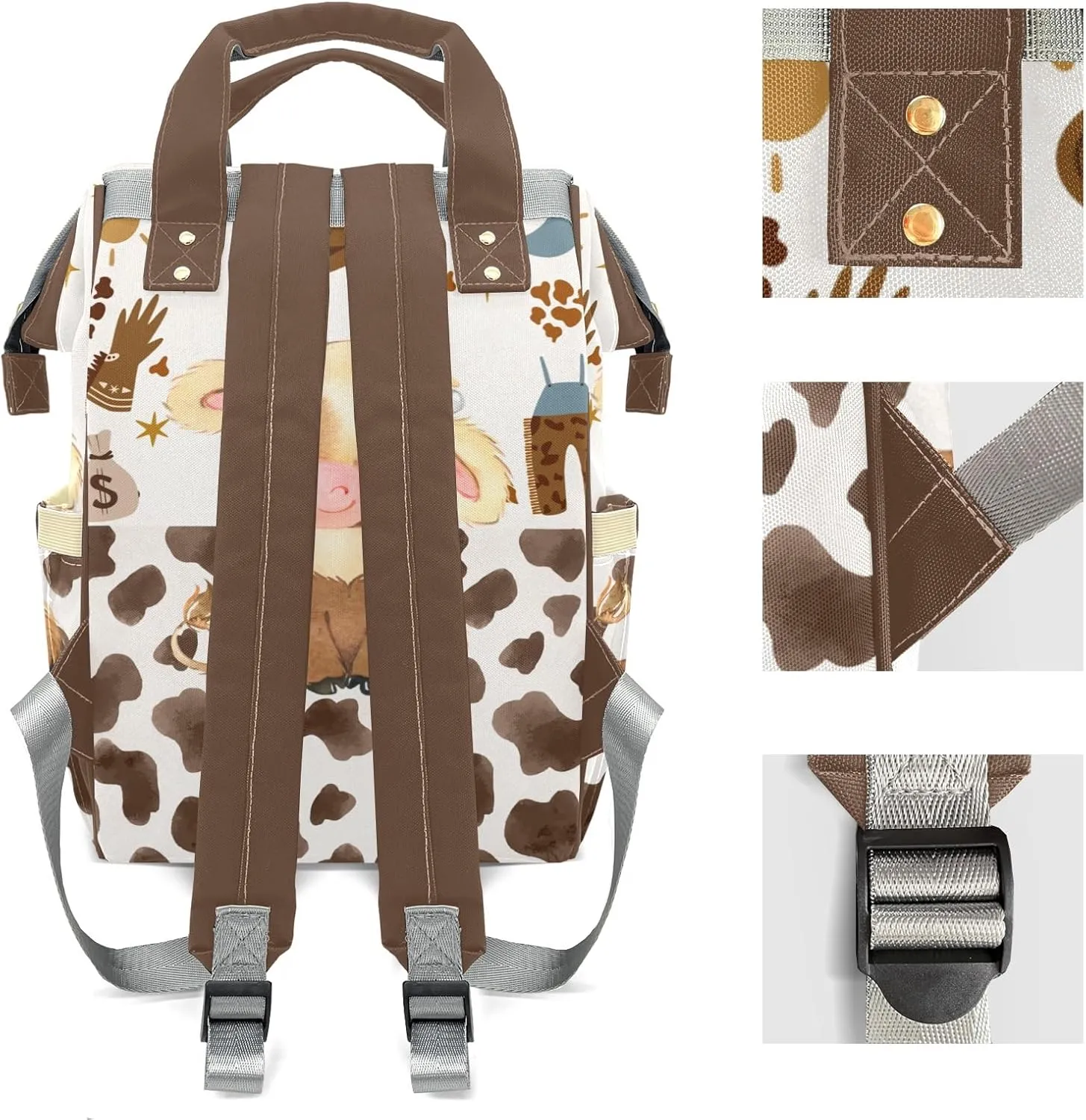 Rodeo Cowboy Cow Boots Personalized Large Capacity Diaper Bags,Custom Name Backpack Casual Daypack Bag Nappy Bag Gifts, Design 13, SFA055SS