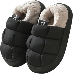 Rungion Furry Puffer Slippers for Women Men Warm Plush Lining House Slippers Comfy Wrap Heel Indoor Sandals Winter Outdoor