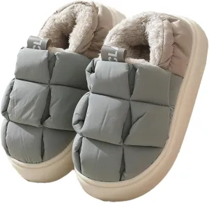 Rungion Furry Puffer Slippers for Women Men Warm Plush Lining House Slippers Comfy Wrap Heel Indoor Sandals Winter Outdoor