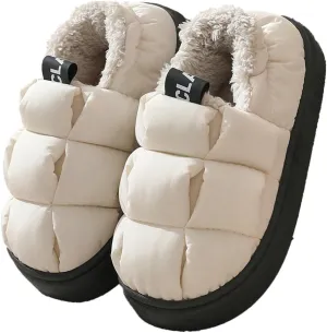 Rungion Furry Puffer Slippers for Women Men Warm Plush Lining House Slippers Comfy Wrap Heel Indoor Sandals Winter Outdoor