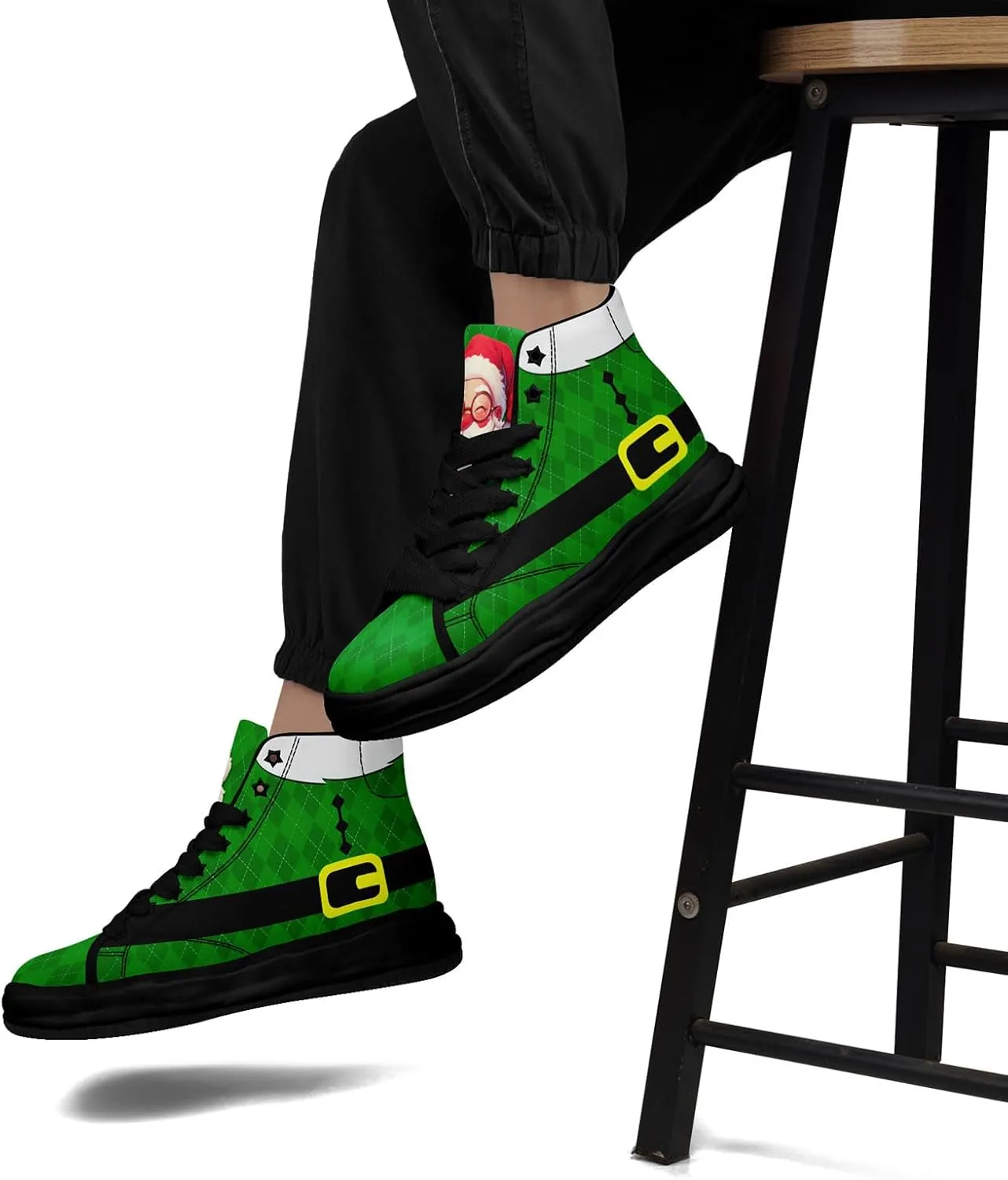 Santa-Themed High-Top Sneakers, Festive Footwear, Comfortable Lightweight Shoes for Men Women, Christmas Day