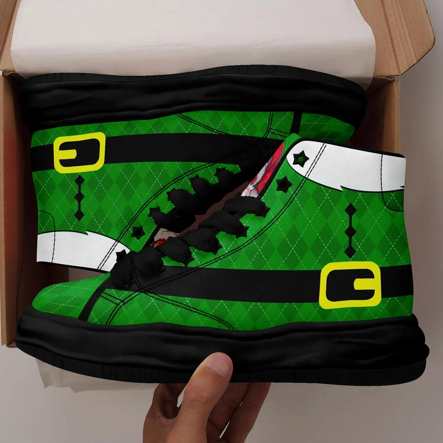 Santa-Themed High-Top Sneakers, Festive Footwear, Comfortable Lightweight Shoes for Men Women, Christmas Day