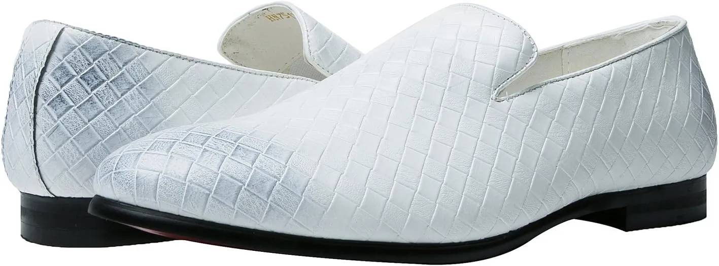 Santimon Mens Loafers Fashion Weave Dress Driving Flats Slip on Penny Loafer Casual Shoes Black Blue Red White