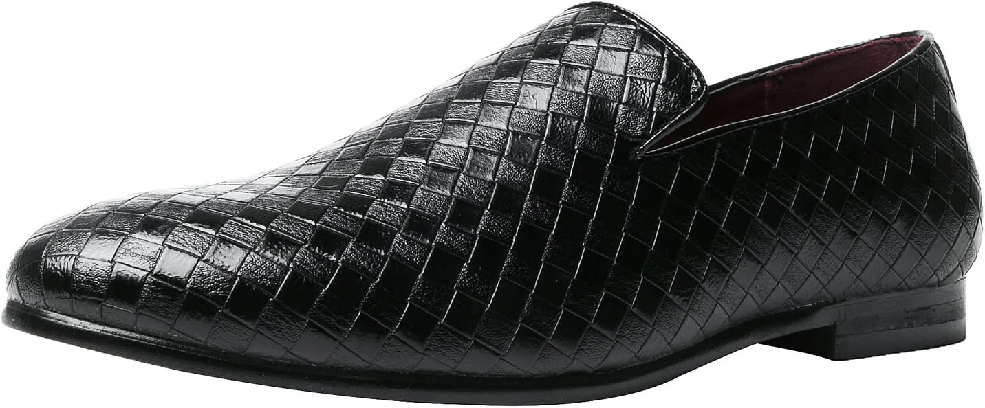 Santimon Mens Loafers Fashion Weave Dress Driving Flats Slip on Penny Loafer Casual Shoes Black Blue Red White