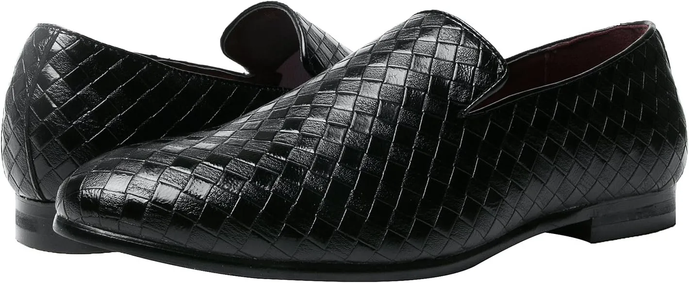 Santimon Mens Loafers Fashion Weave Dress Driving Flats Slip on Penny Loafer Casual Shoes Black Blue Red White