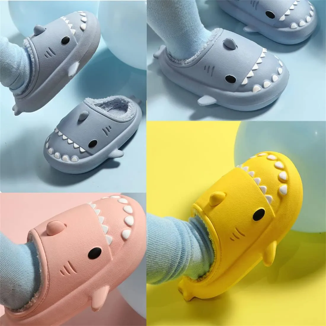 Shark Slides Winter, Fluffy Plush Slides, Adults & Kids Winter Nonslip Soft Comfy Cloud Slippers