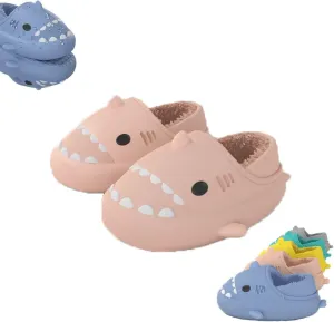 Shark Slides Winter, Fluffy Plush Slides, Adults & Kids Winter Nonslip Soft Comfy Cloud Slippers