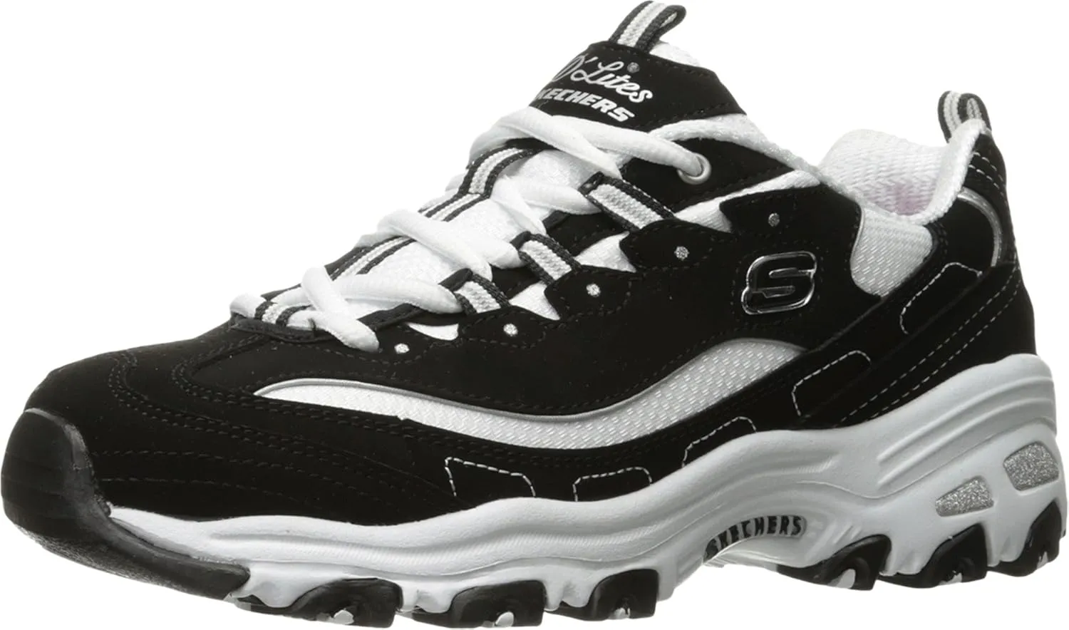 Skechers Women's D'Lites-Me Time Sneaker, Black/White, 5.5 W US