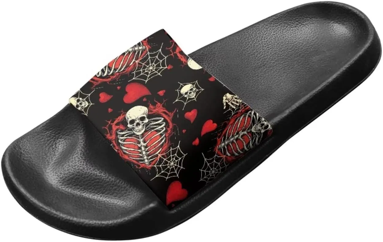 Skull Sandals Women Non-Slip Single Band Slide Sandals Non-Slip Soft Sole Flat Slippers For Indoor Outdoor