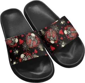 Skull Sandals Women Non-Slip Single Band Slide Sandals Non-Slip Soft Sole Flat Slippers For Indoor Outdoor