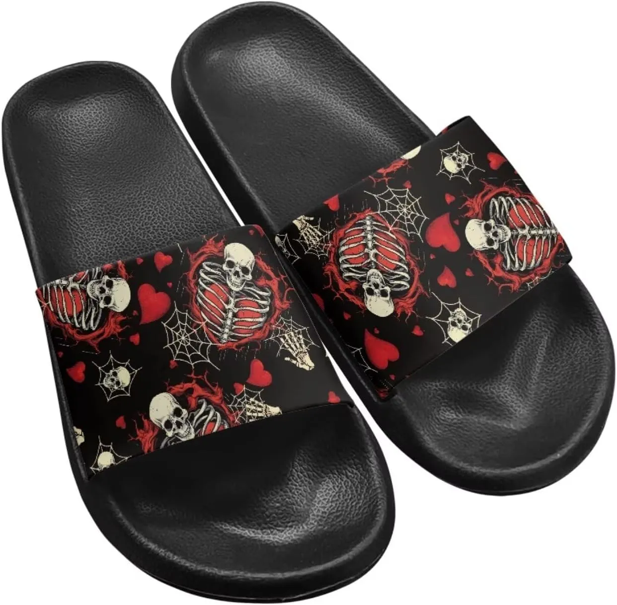Skull Sandals Women Non-Slip Single Band Slide Sandals Non-Slip Soft Sole Flat Slippers For Indoor Outdoor
