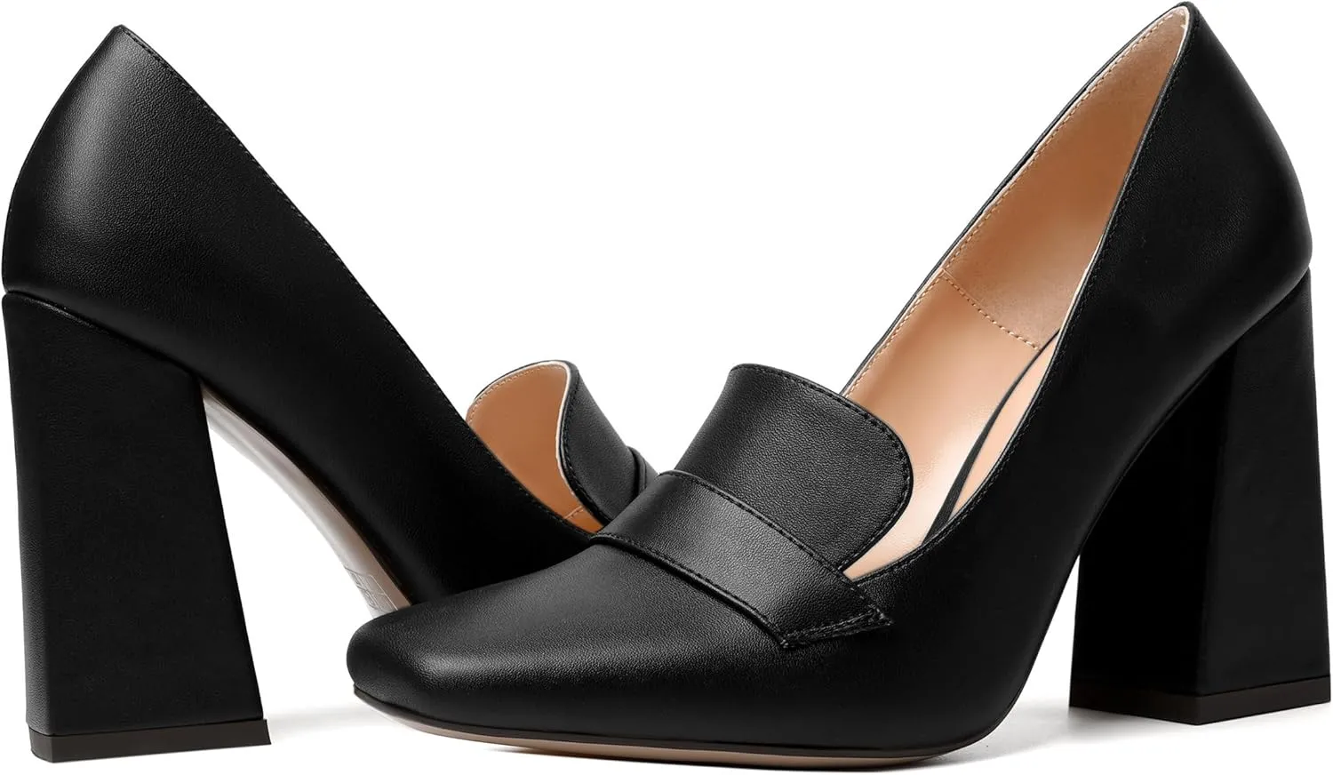 SKYSTERRY Womens Casual Slip On Square Toe Office Matte Block High Heel Loafers Shoes 4 Inch