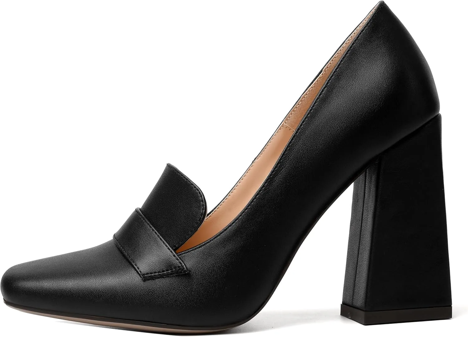 SKYSTERRY Womens Casual Slip On Square Toe Office Matte Block High Heel Loafers Shoes 4 Inch