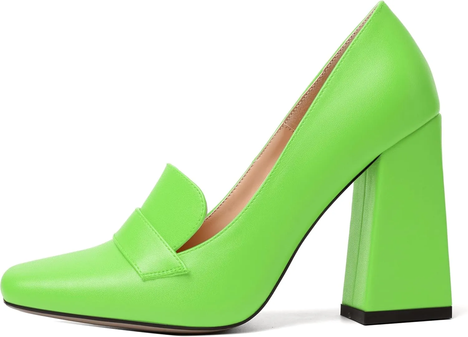 SKYSTERRY Womens Casual Slip On Square Toe Office Matte Block High Heel Loafers Shoes 4 Inch