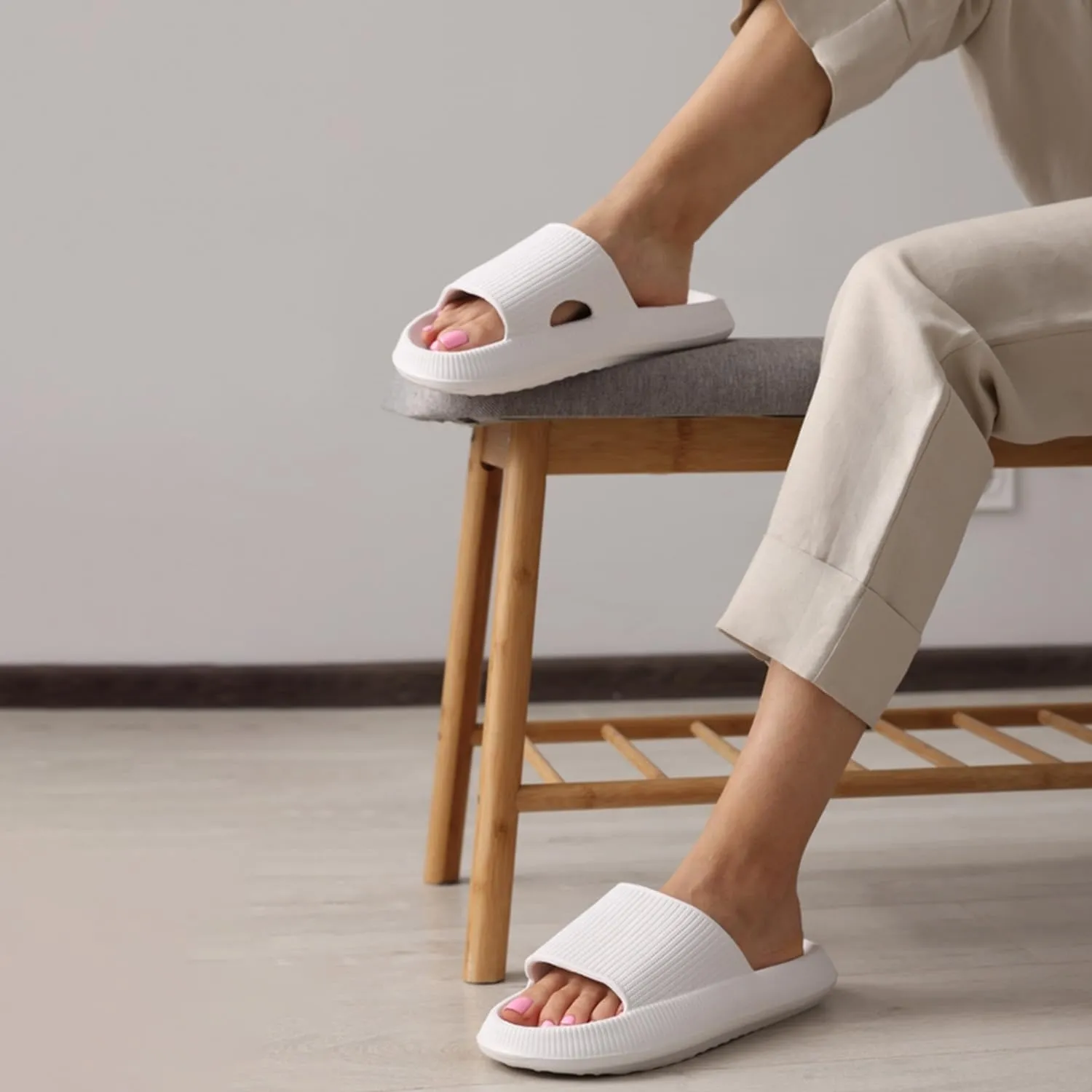 Slides Pillow Slippers for Women and Men Non Slip Quick Drying Shower Slides Bathroom Sandals | Thick Sole | Anti-Slip Cloud Slippers Lightweight Spa Open Toe Shower Sandals | Indoor & Outdoor