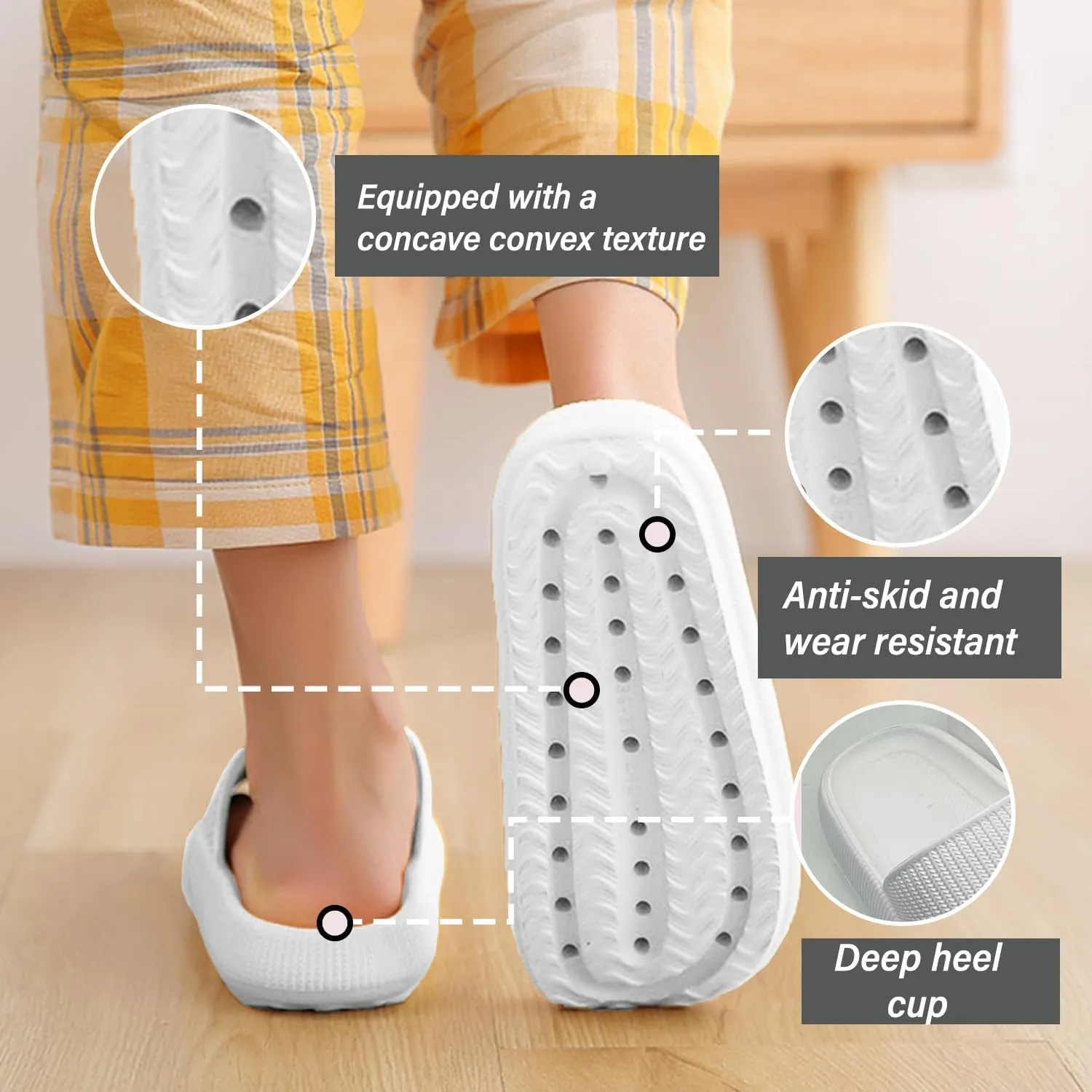 Slides Pillow Slippers for Women and Men Non Slip Quick Drying Shower Slides Bathroom Sandals | Thick Sole | Anti-Slip Cloud Slippers Lightweight Spa Open Toe Shower Sandals | Indoor & Outdoor